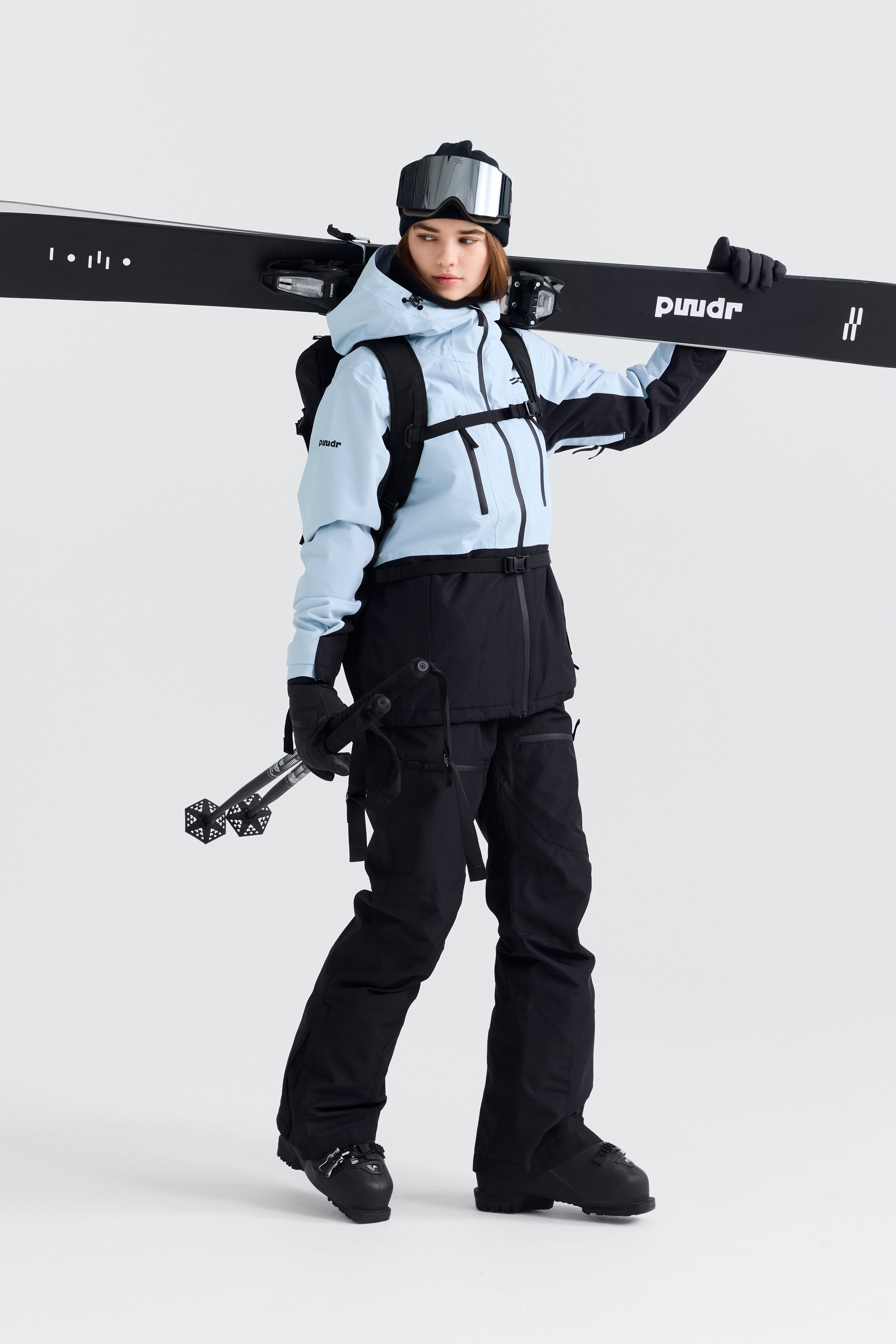 Jalo Ski Jacket Women, Light Blue + Black